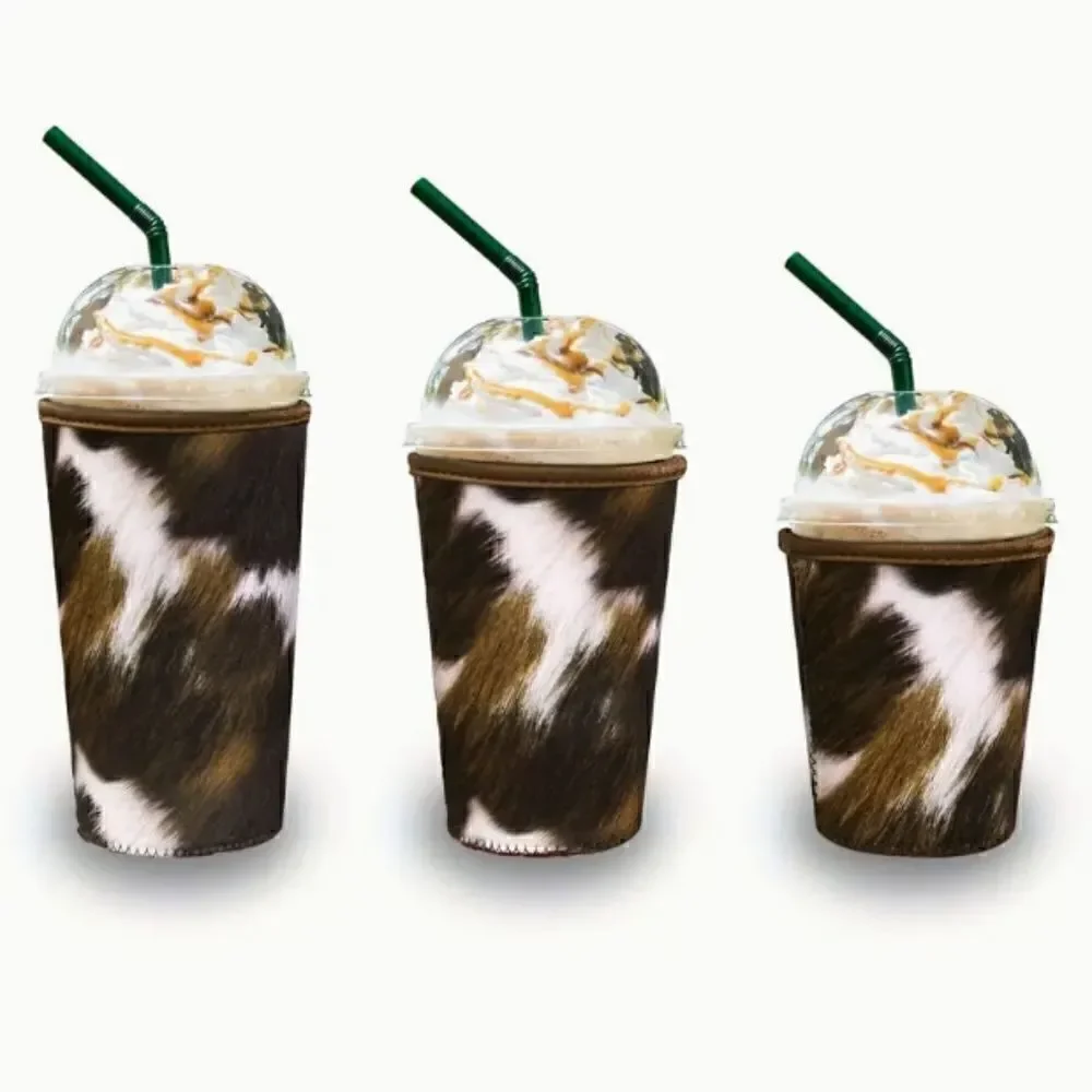 NEW! Set of THREE Cowhide Pattern Iced Coffee Sleeve Tall Grande Venti Starbucks